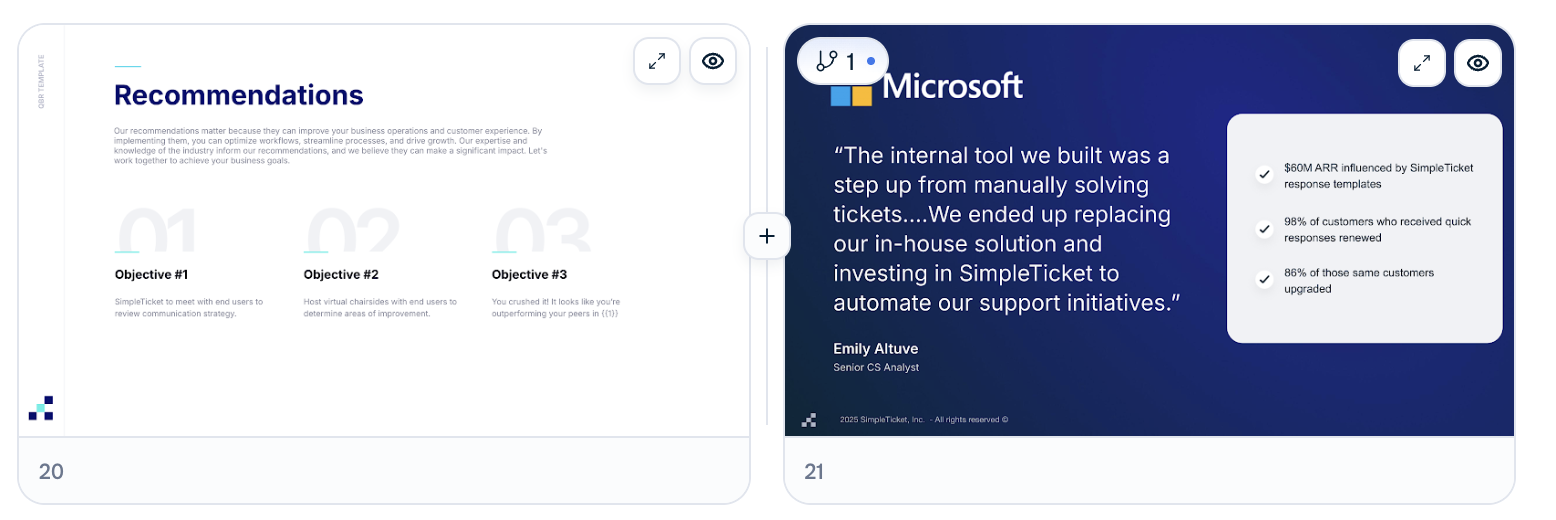 The + icon between two slides